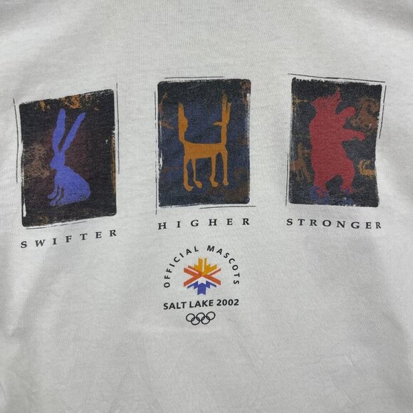 Vintage 2002 Salt Lake City Olympics Adult L Double Sided T-Shirt Tee Distressed - Picture 10 of 13